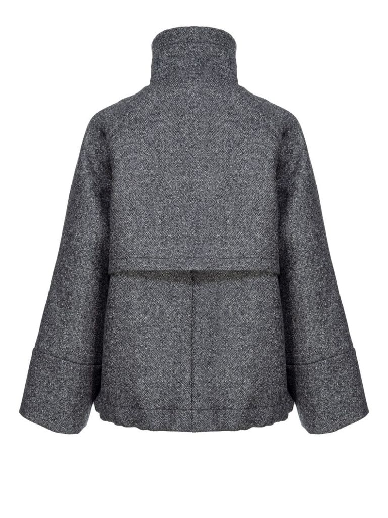 Shop Pinko Short Gray Wool Forbice Coat With High Collar In Grey