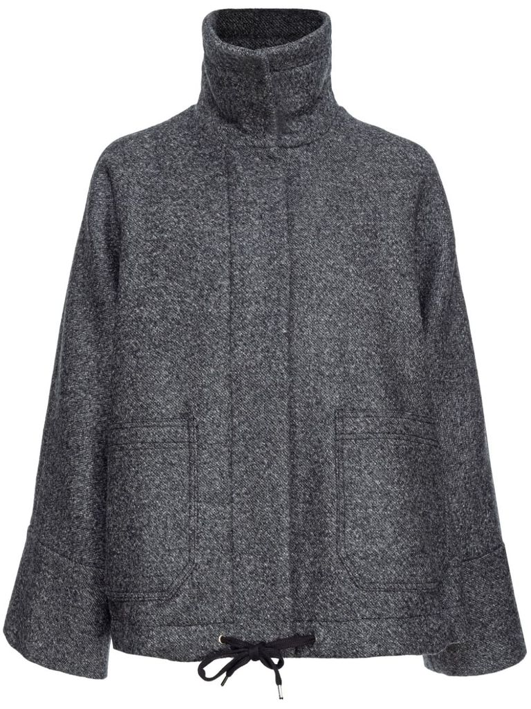 Shop Pinko Short Gray Wool Forbice Coat With High Collar In Grey