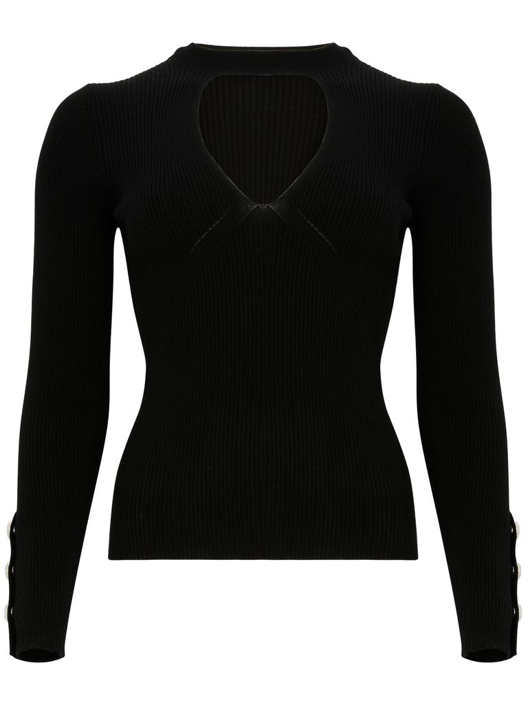 Shop Pinko Black Ribbed Wool Rabbocco Sweater