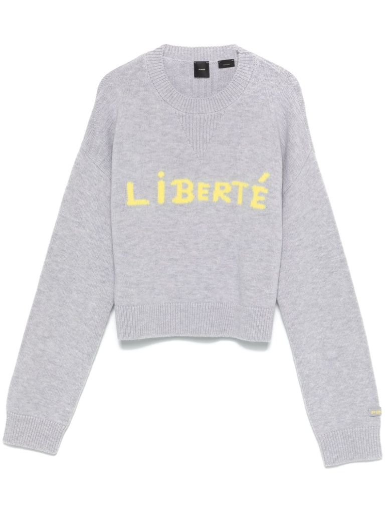 Shop Pinko Gray Wool Kohona Sweater With Text In Grey