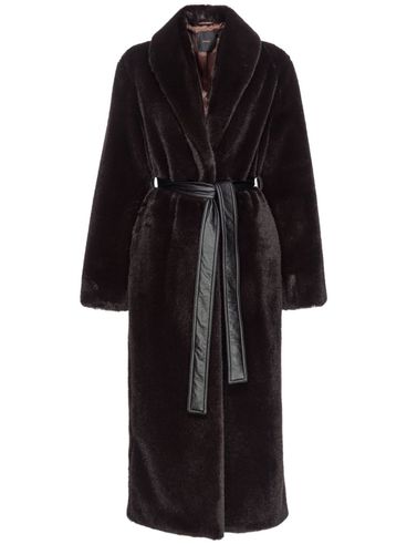 PINKO - Cappotto lungo Comore marrone con cintura