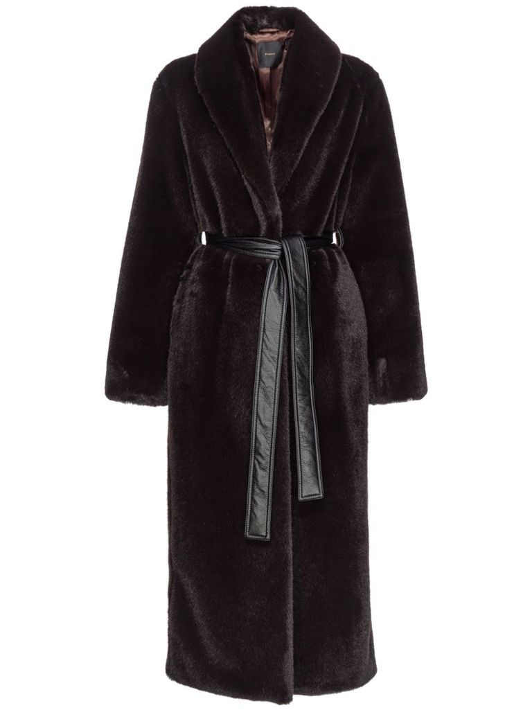 Shop Pinko Long Brown Comore Coat With Belt