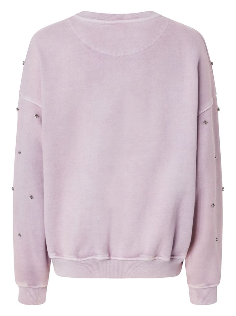 Shop Pinko Lilac Cotton Tagore Sweatshirt With Rhinestones In Purple