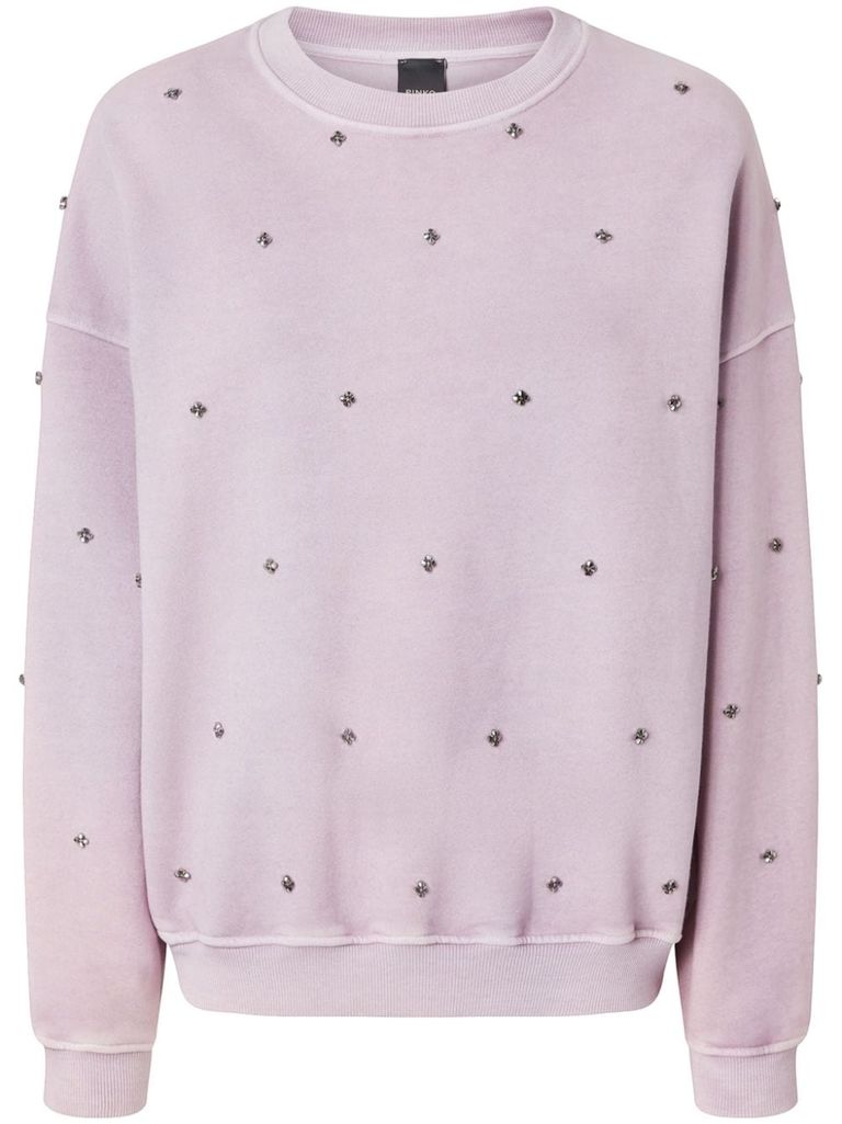 Shop Pinko Lilac Cotton Tagore Sweatshirt With Rhinestones In Purple