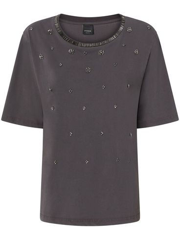 PINKO - Gray cotton Storni t-shirt with rhinestones