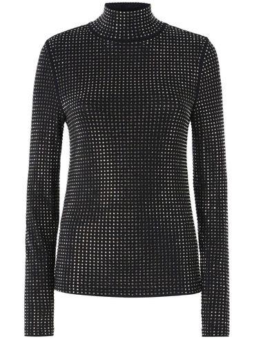 PINKO - Black high-neck Koch sweater with rhinestones