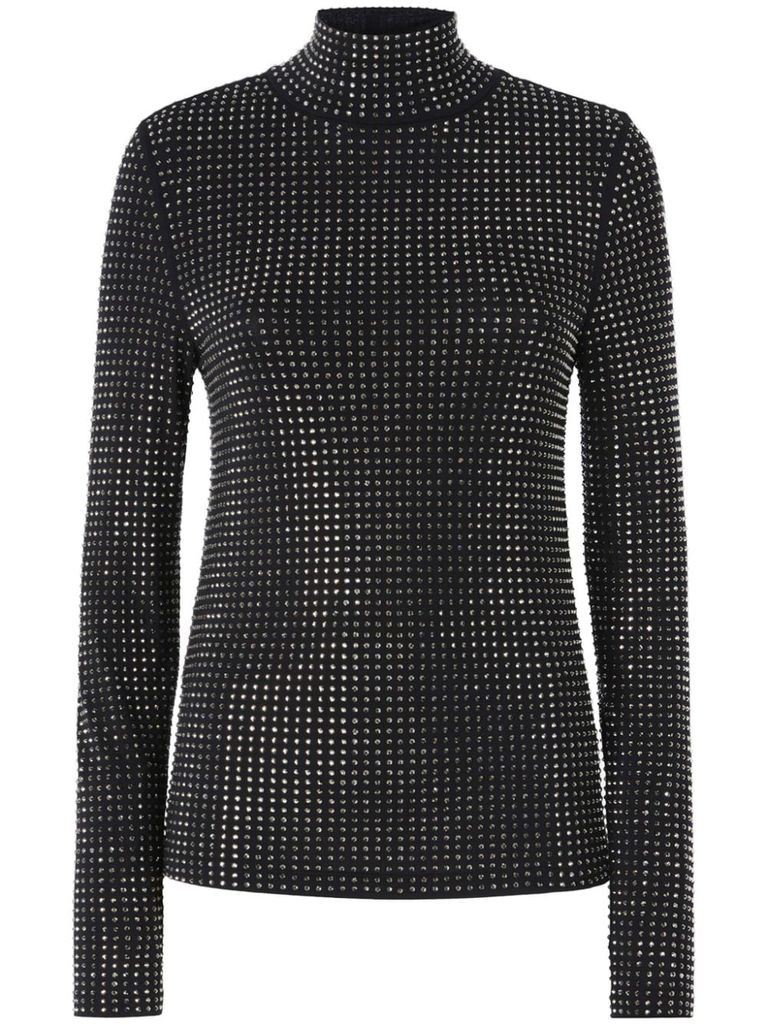 Shop Pinko Black High-neck Koch Sweater With Rhinestones