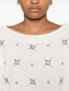 pinko - White wool and cashmere Scottish sweater with rhinestones - 1