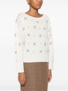 pinko - White wool and cashmere Scottish sweater with rhinestones - 3