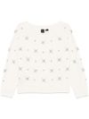 pinko - White wool and cashmere Scottish sweater with rhinestones