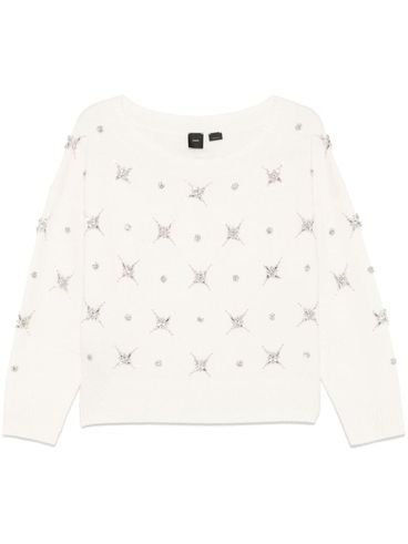 PINKO - White wool and cashmere Scottish sweater with rhinestones