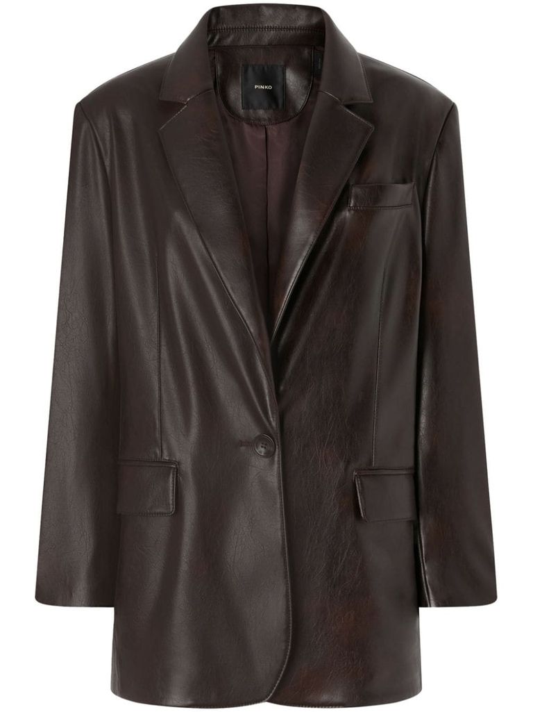 Shop Pinko Brown Faux Leather Noventa Blazer