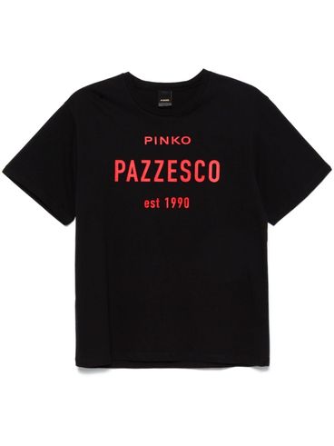 PINKO - Black cotton Pazzesco t-shirt with text