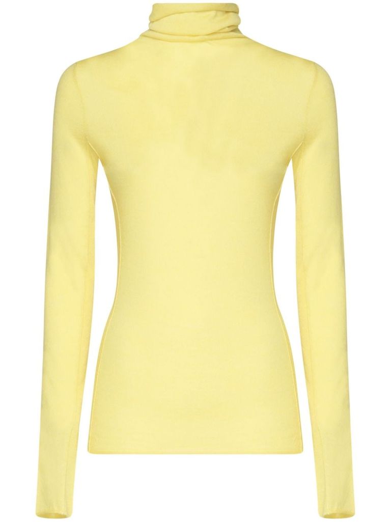 Shop Pinko Yellow High-neck Sacro Sweater In Wool And Silk