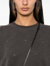 pinko - Gray cotton Tagore sweatshirt with rhinestones - 4