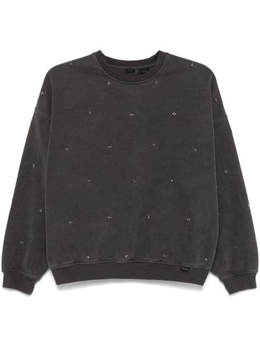 PINKO - Gray cotton Tagore sweatshirt with rhinestones