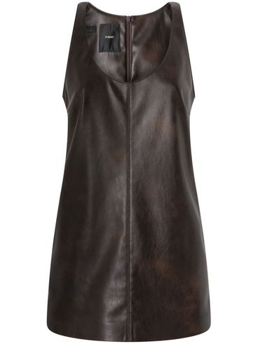 PINKO - Short brown faux leather Diricco dress