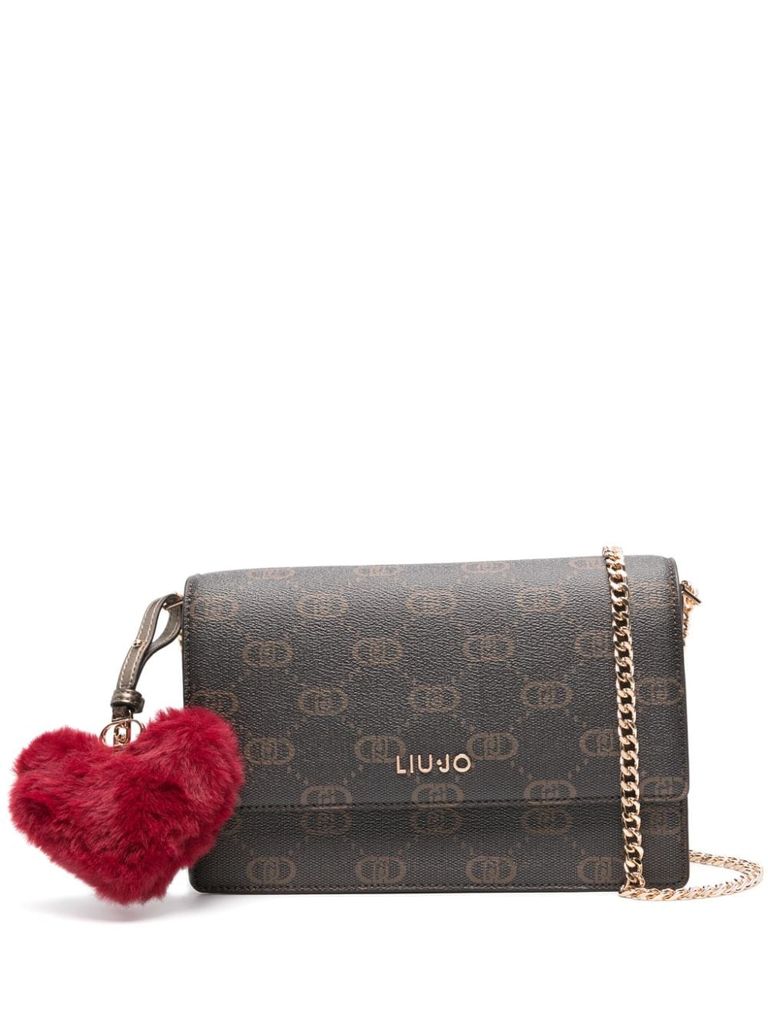 Shop Liu •jo Brown Leather Crossbody Bag With Plush Heart.