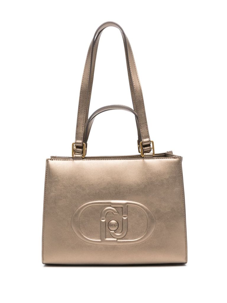 Liu •jo Gold Faux Leather Handbag With Engraved Logo