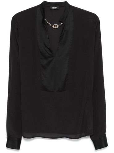 LIU JO - Blusa in viscosa nera dettaglio logo