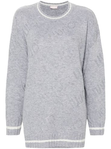 LIU JO - Gray sweater with logo and stripes