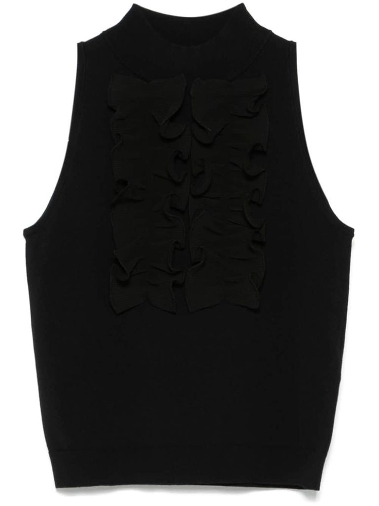 LIU •JO BLACK TOP WITH RUFFLES 