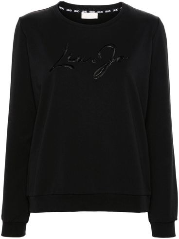 LIU JO - Black cotton sweatshirt with embroidered logo