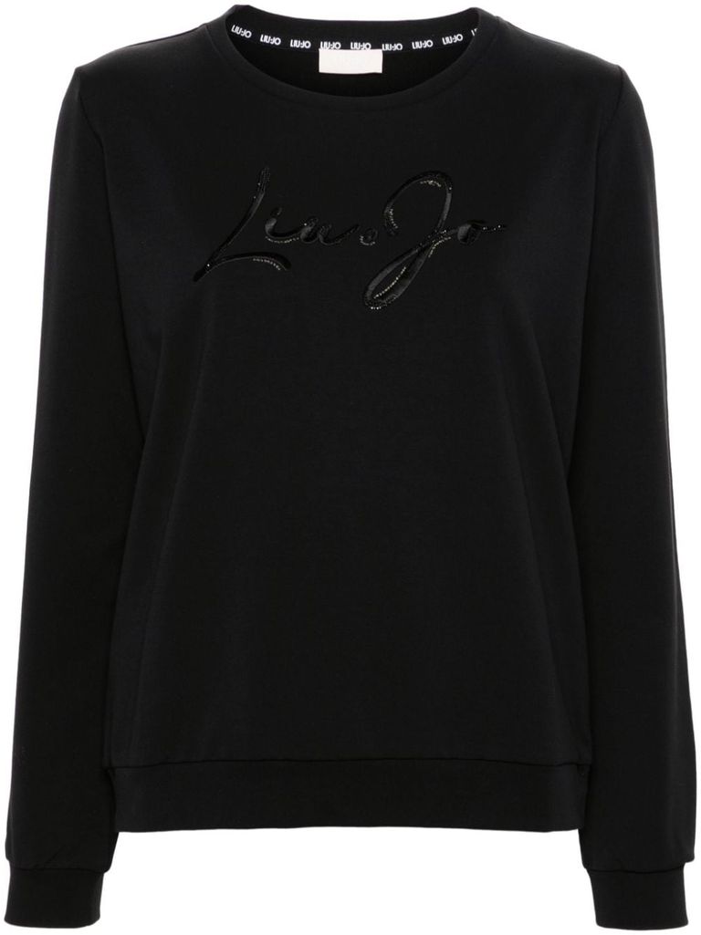 Shop Liu •jo Black Cotton Sweatshirt With Embroidered Logo