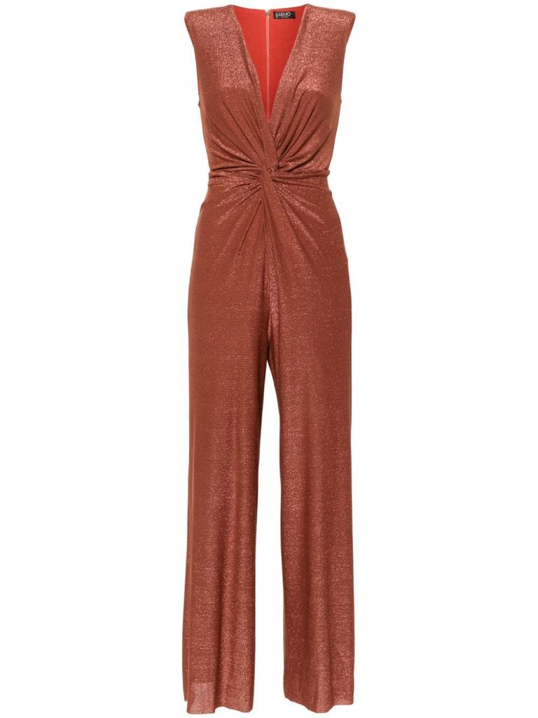 Shop Liu •jo Long Gold Jumpsuit With Sequins