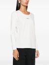 liu jo - T-shirt in cotone bianco con strass e logo - 1