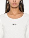 liu jo - T-shirt in cotone bianco con strass e logo - 2