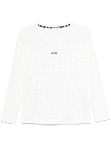 LIU JO - T-shirt in cotone bianco con strass e logo