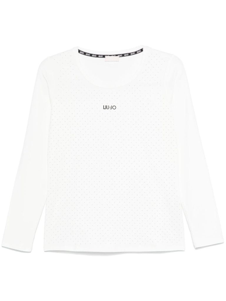 Shop Liu •jo White Cotton T-shirt With Rhinestones And Logo