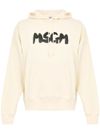 msgm - Felpa in cotone bianco con cappuccio e stampa logo - 5