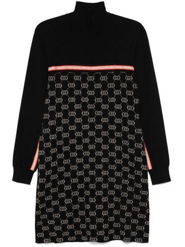 LIU JO - Short black dress with white logo and high collar