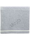 liu jo - Gray scarf with logo and white stripe - 3