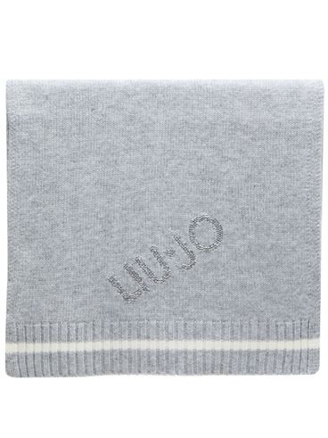 LIU JO - Gray scarf with logo and white stripe