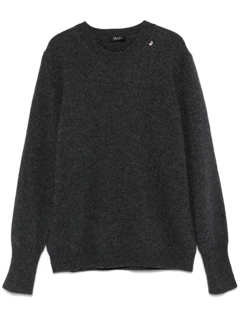 Shop Liu •jo Gray Wool Crewneck Sweater In Grey