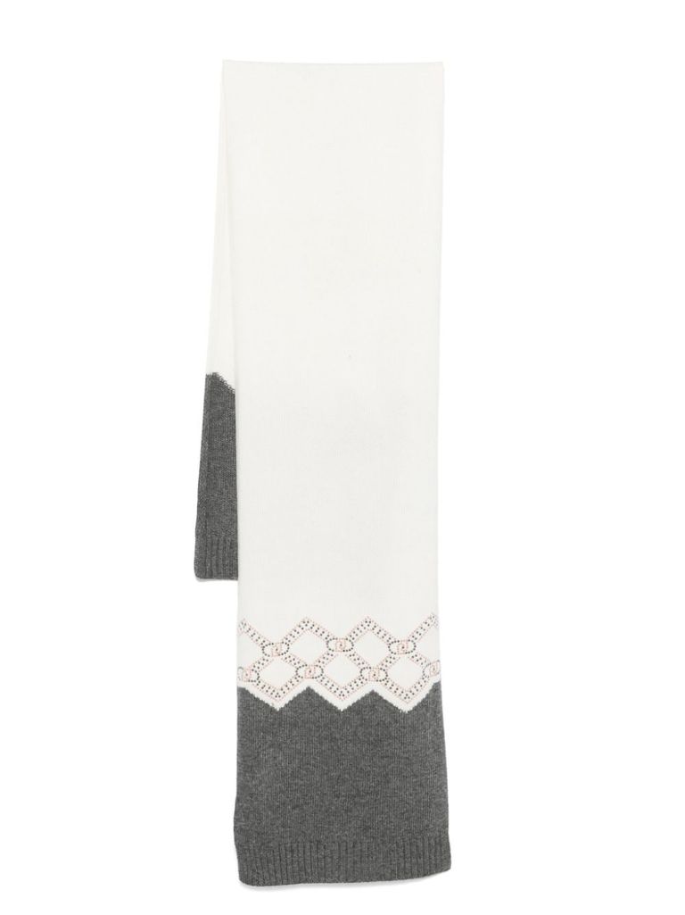 Shop Liu •jo Gray And White Scarf With Rhinestones In Grey