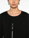 liu jo - T-shirt in cotone nero a maniche lunghe con logo con strass - 4