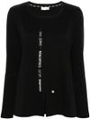 liu jo - T-shirt in cotone nero a maniche lunghe con logo con strass