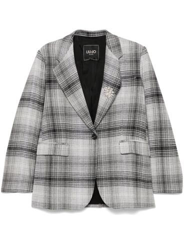 LIU JO - Blazer in misto cotone grigio a quadri con spilla