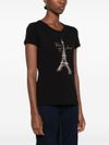 liu jo - T-shirt in cotone nero con strass e stampa - 1