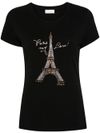 liu jo - T-shirt in cotone nero con strass e stampa