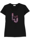 liu jo - T-shirt in cotone nero con logo con strass