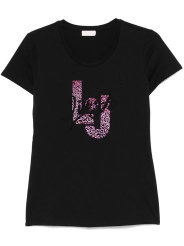 LIU JO - T-shirt in cotone nero con logo con strass