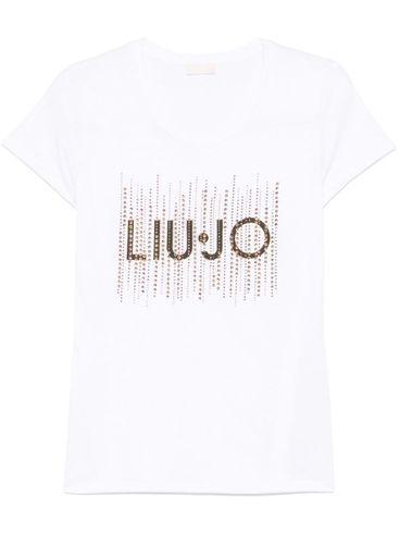 LIU JO - T-shirt in cotone bianco con logo con strass