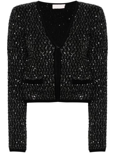 LIU JO - Cardigan corto nero con inserti lurex