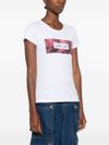 liu jo - T-shirt in cotone bianco con stampa e strass - 3