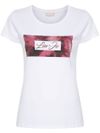 liu jo - T-shirt in cotone bianco con stampa e strass